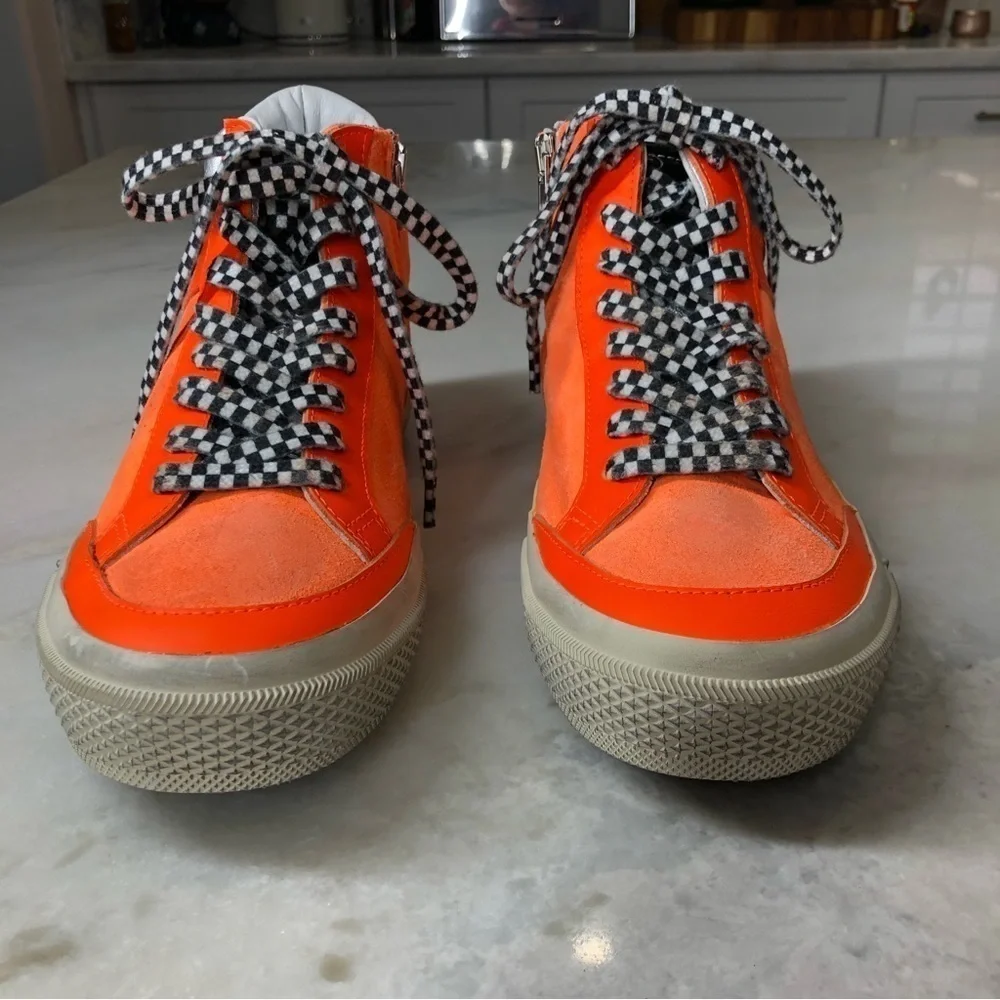 Women’s High-Top Sneakers in Bright Orange with Silver Accent